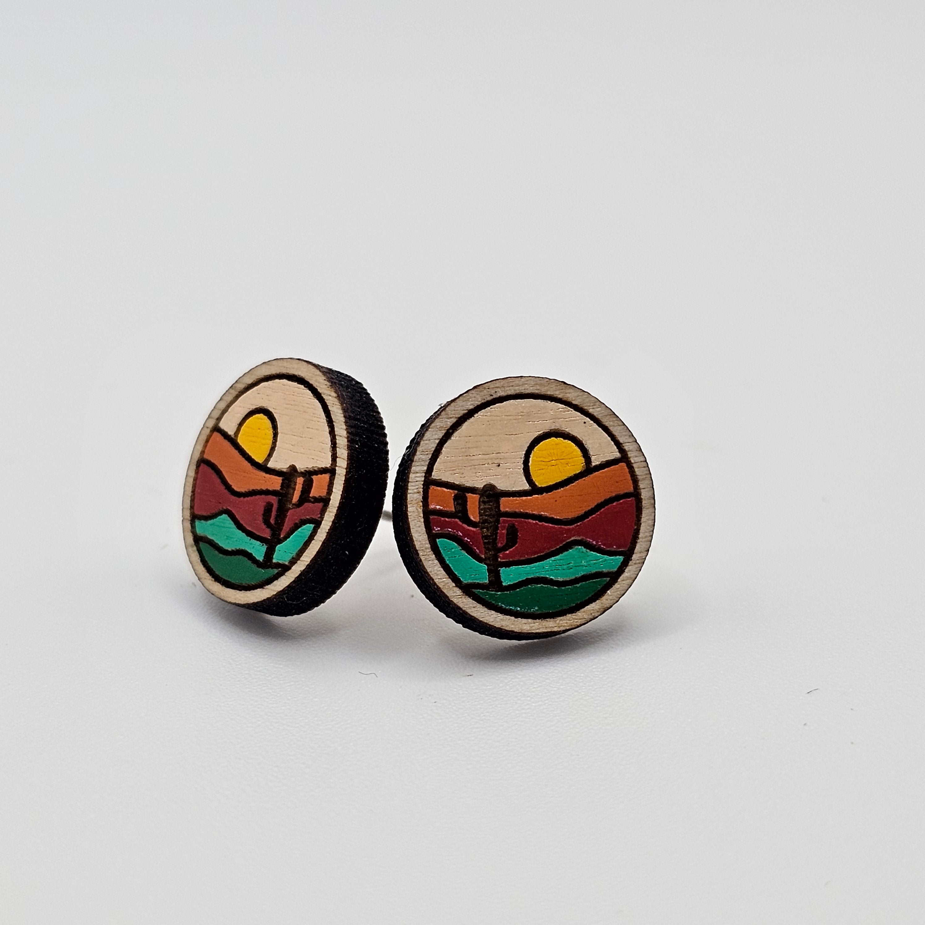 Sunset Over Saguaro Stud Earring | Hand-Painted | Surgical Steel - SEHPX40
