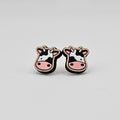 Cow Stud Earrings | Hand-Painted Wood | Surgical Steel - SEHPX7