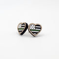 Thin Green Line Flag Heart Stud Earring | Hand-Painted | Surgical Steel - SEHPX72