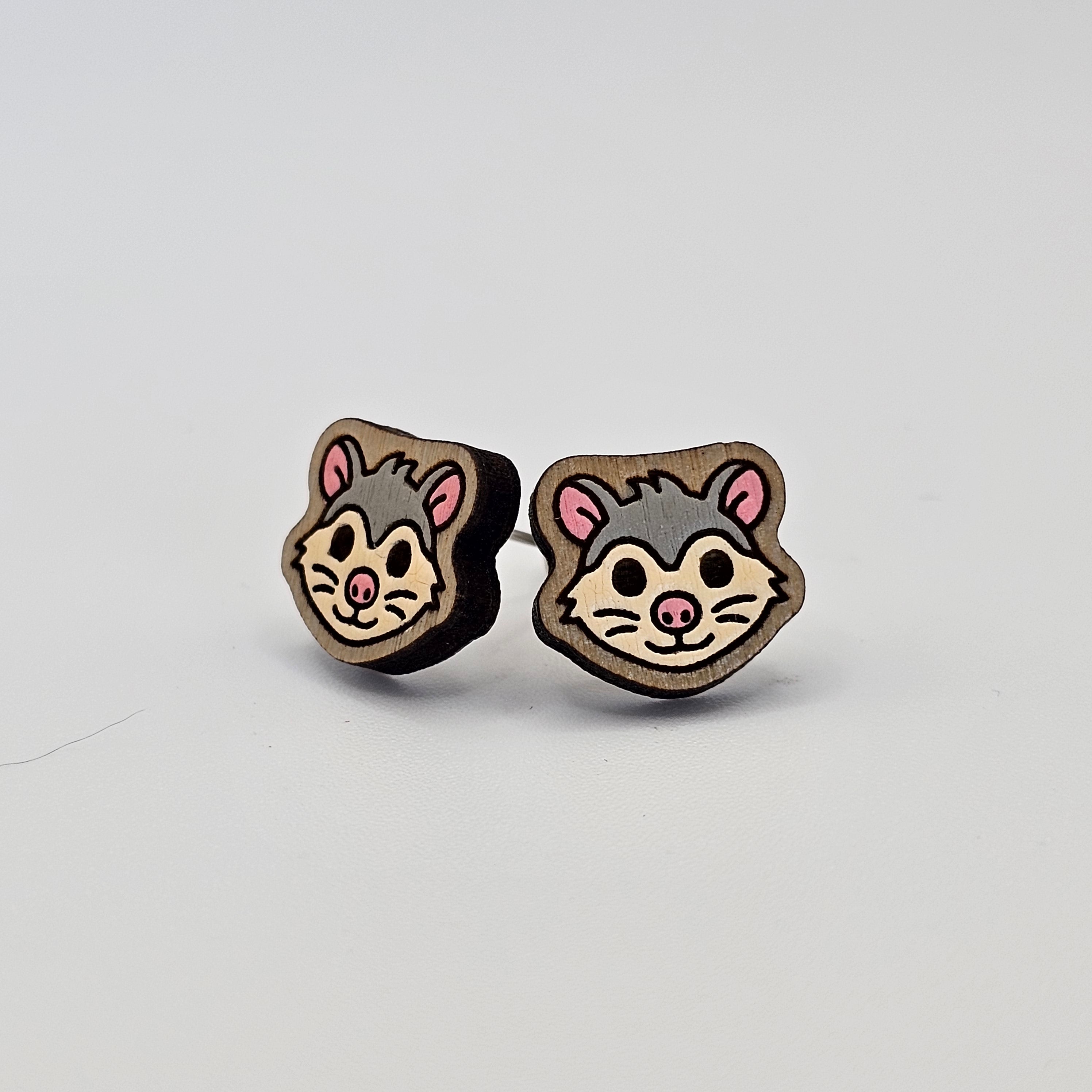 Woodland Opossum Stud Earring | Hand-Painted | Surgical Steel - SEHPX76