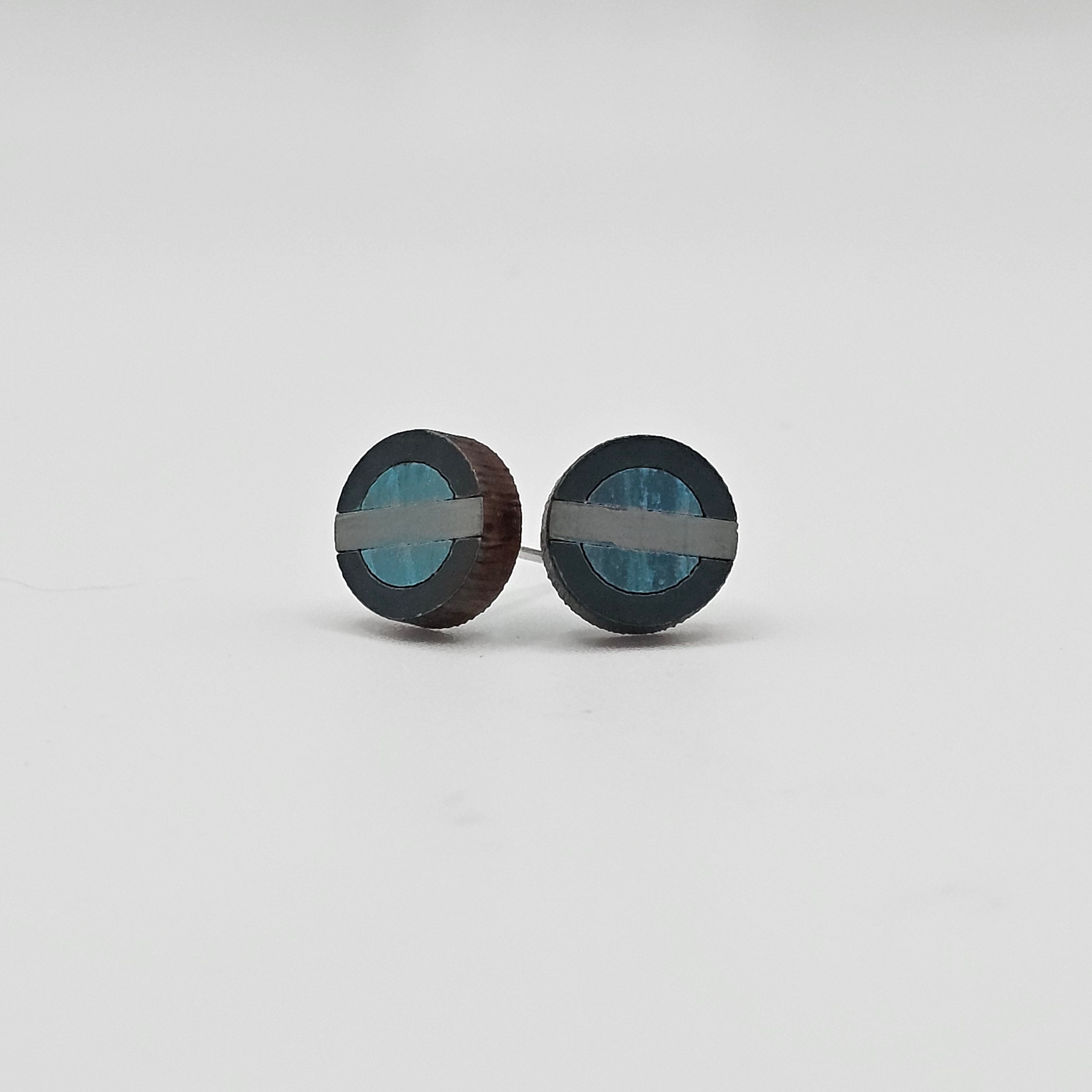 Geometric Circle Bar Stud Earrings | Laser Engraved Wood | Surgical Steel - SEHSM3