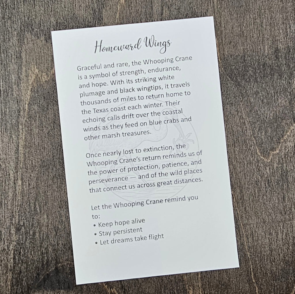Homeward Wings printed story card included with the Whooping Crane Wildlife Story Ornament by Deep Creek Engraving