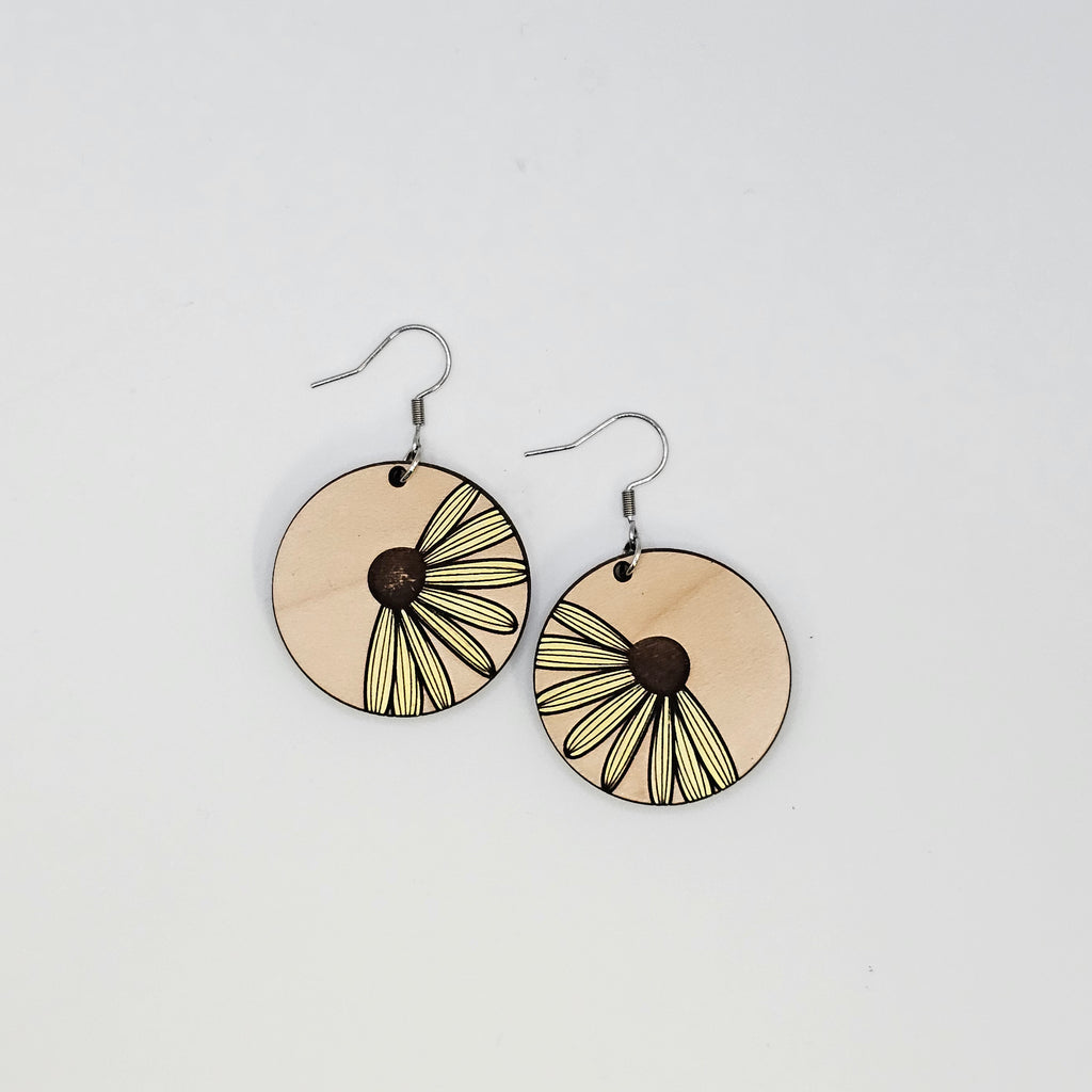 Meadow Bloom Circle Dangle Earrings | Hand-Painted | Surgical Steel - DEHPP35