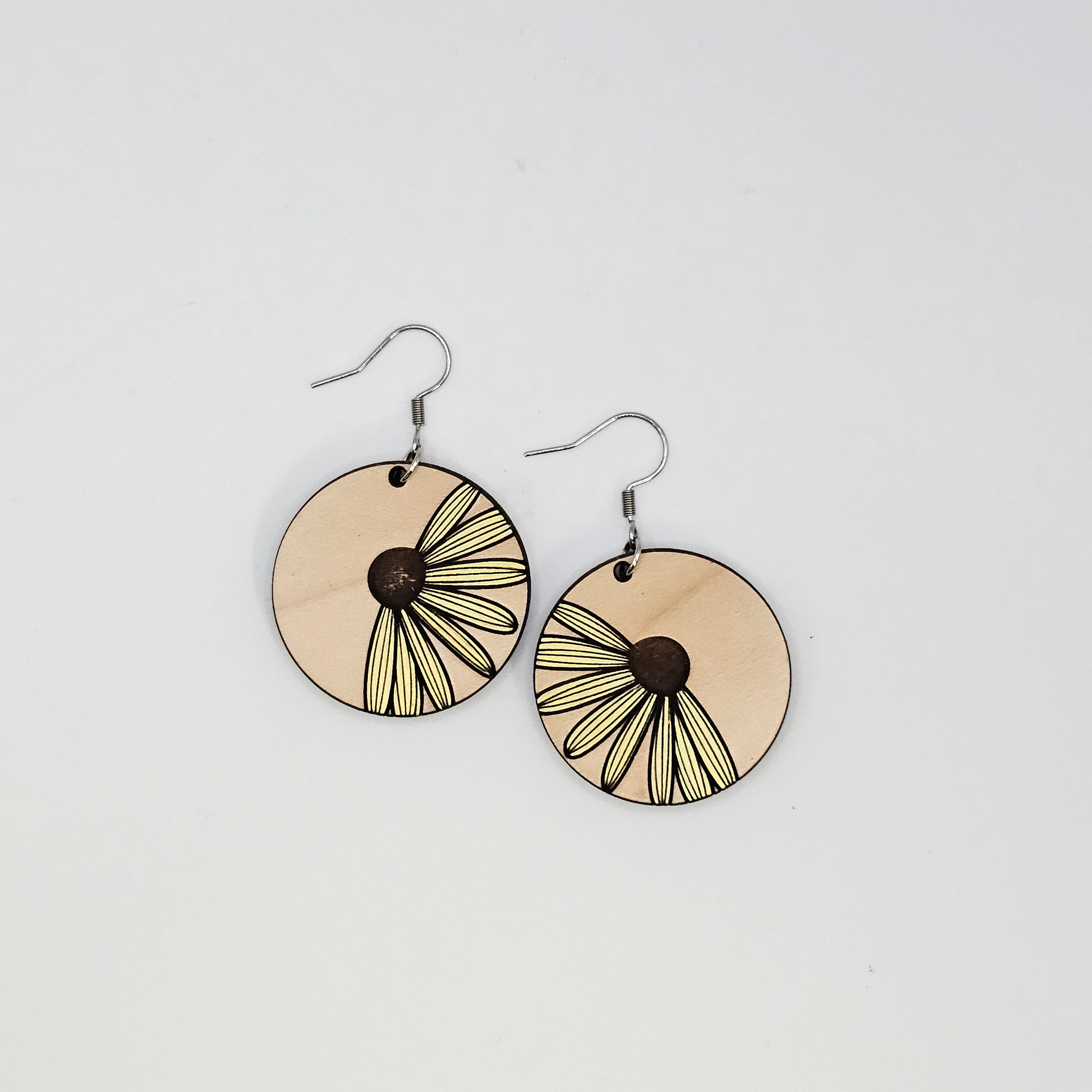 Meadow Bloom Circle Dangle Earrings | Hand-Painted | Surgical Steel - DEHPP35