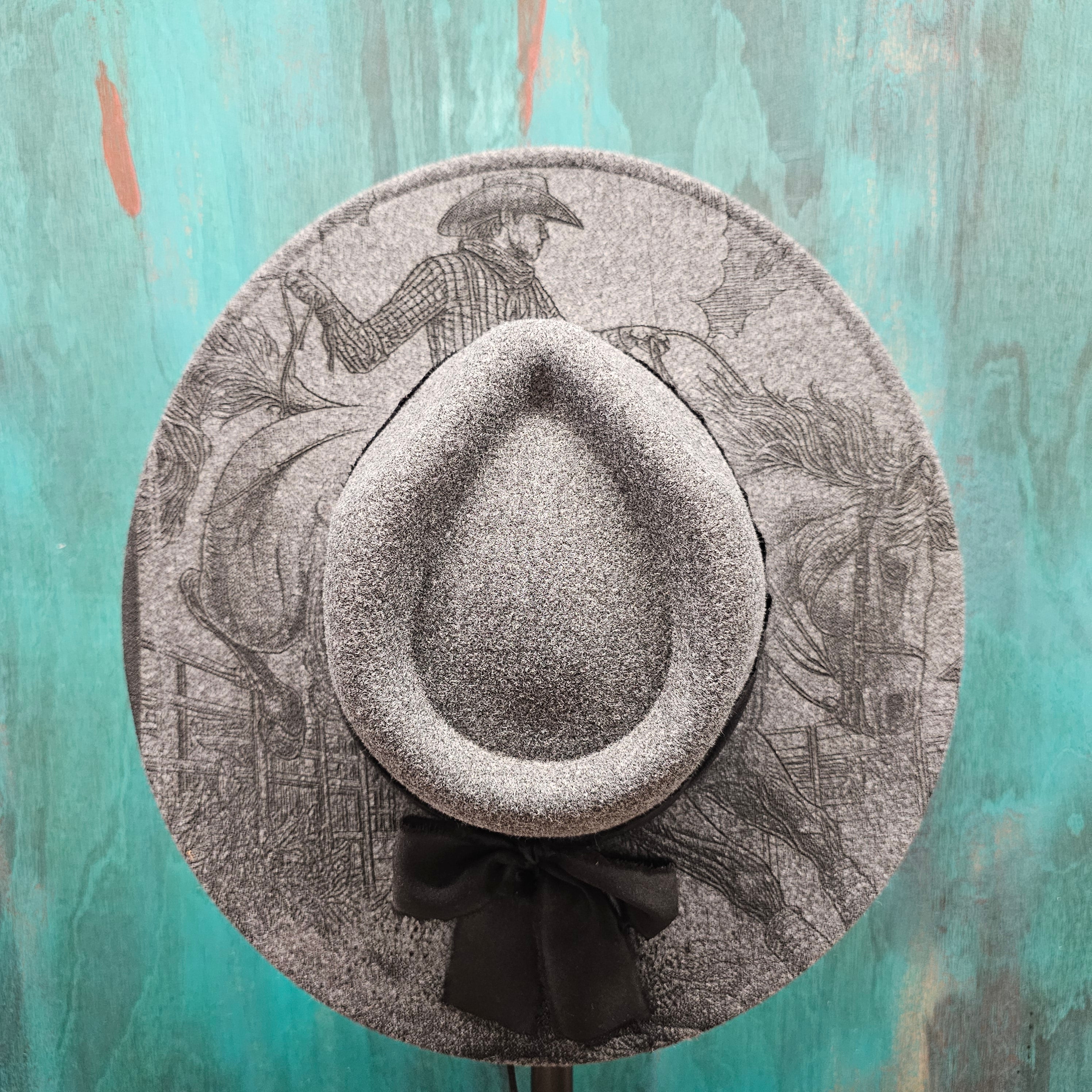 Rodeo Bronc Rider Engraved Cowboy Hat