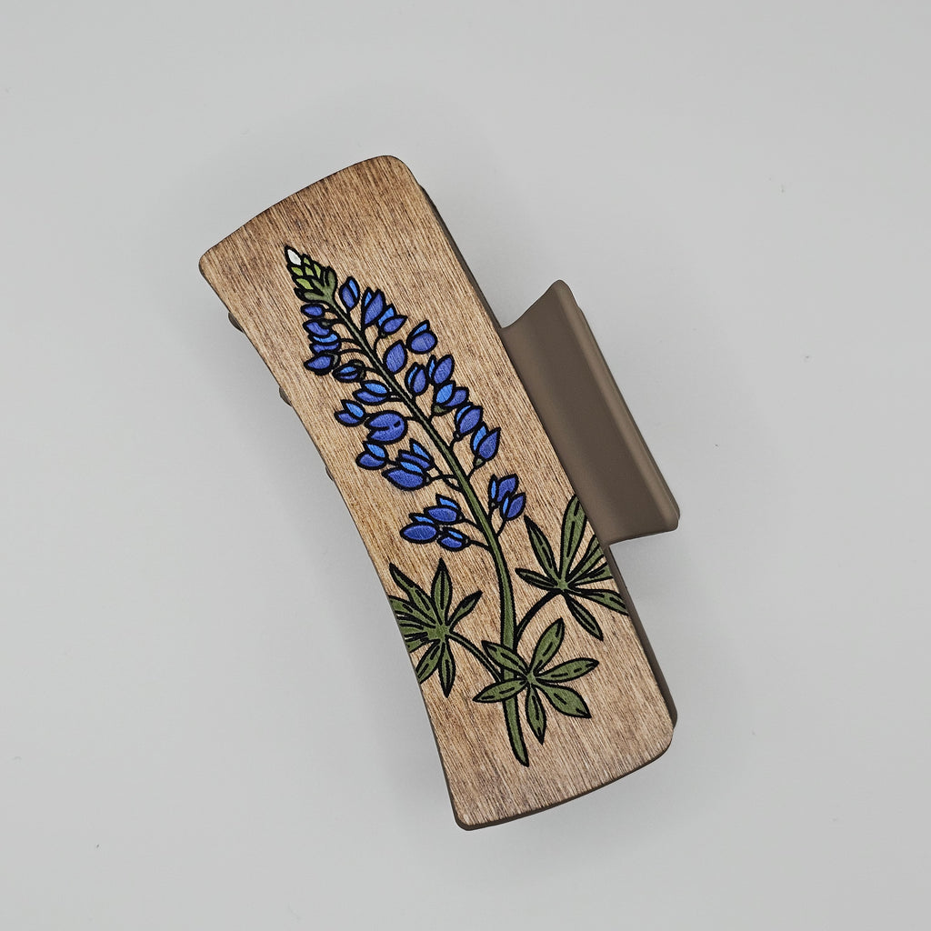 Texas Bluebonnet Hair Claw Clip | Hand-Painted Wood - LCHDC21