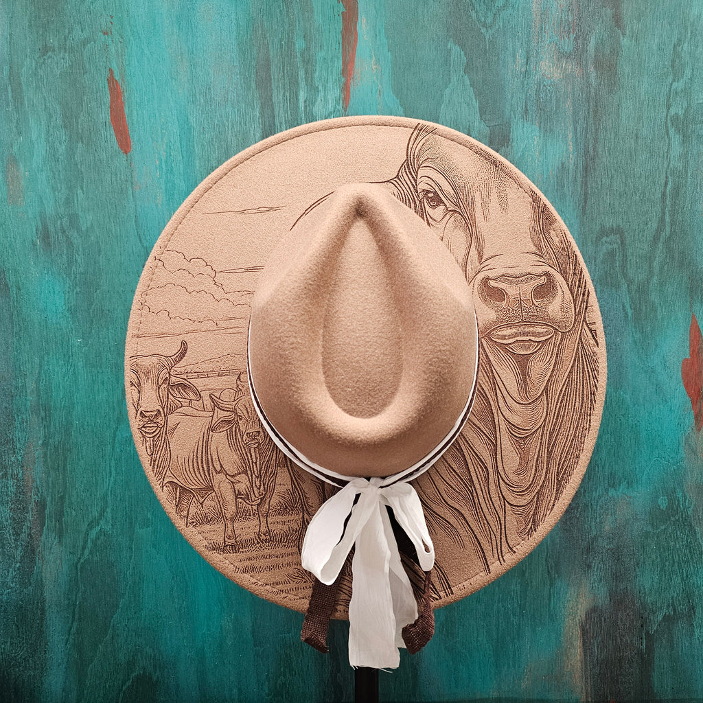 Brahman Cattle Engraved Cowboy Hat