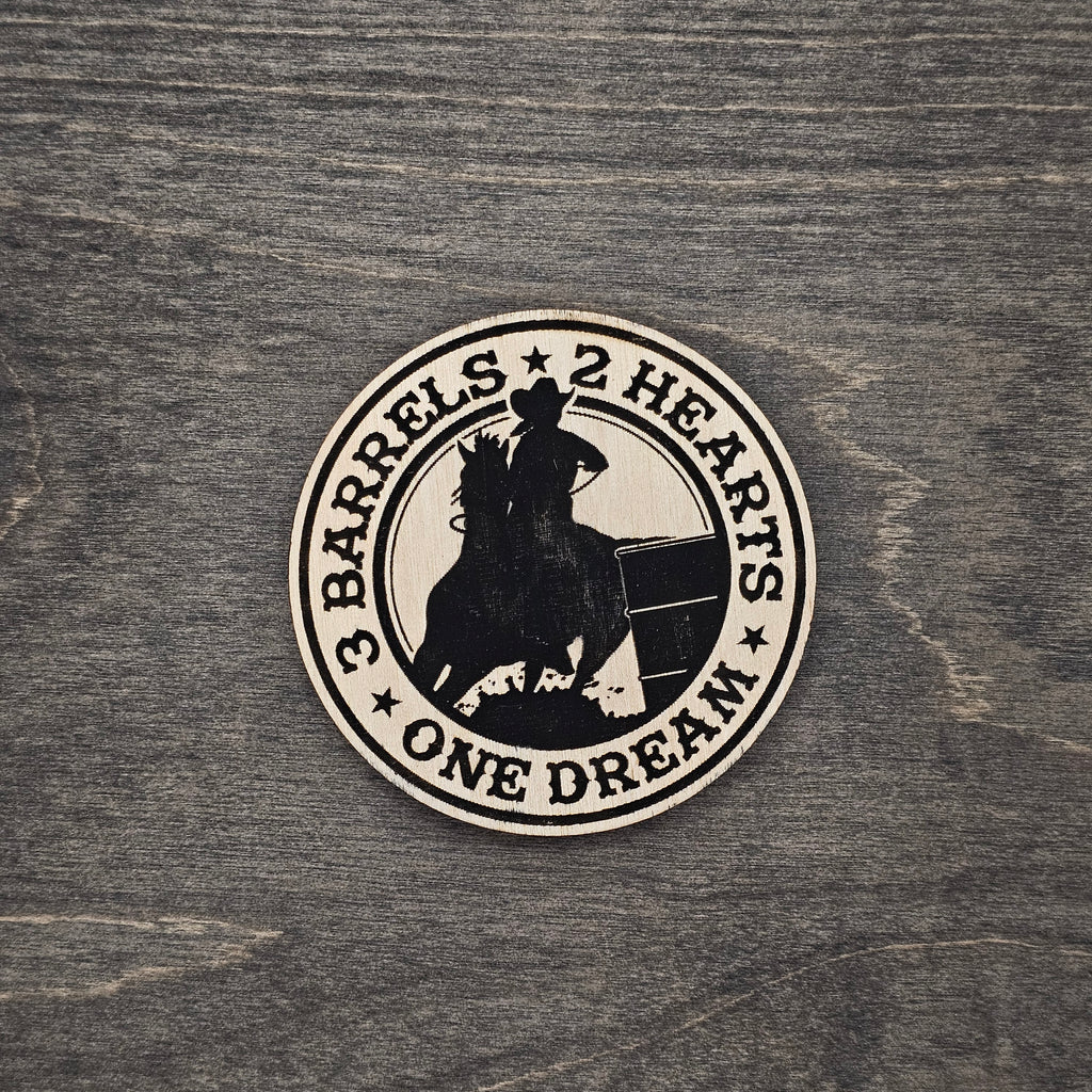 3 Barrels, 2 Hearts, One Dream Magnet | Laser Engraved Wood - MDD2-B