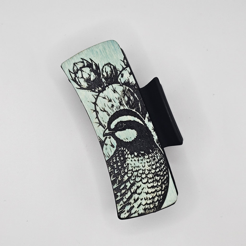 Quail & Cactus Hair Claw Clip | Hand-Painted Wood - LCHDC28