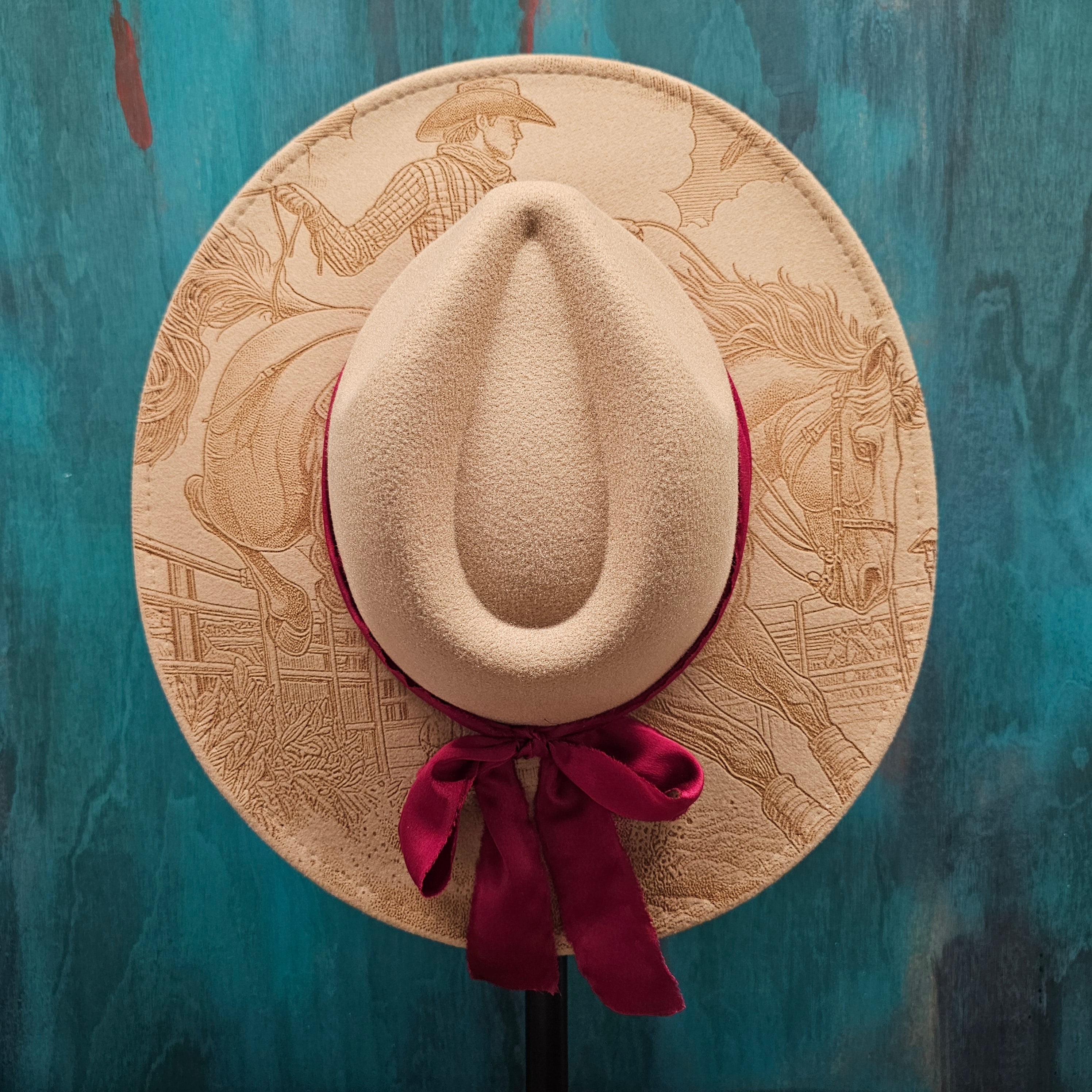 Rodeo Bronc Rider Engraved Cowboy Hat