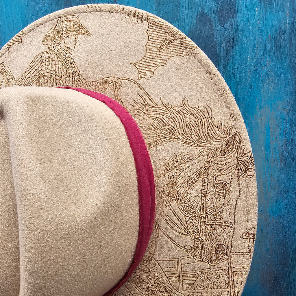 Rodeo Bronc Rider Engraved Cowboy Hat