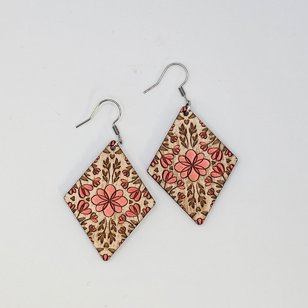 Country Garden Diamonds Dangle Earrings | Hand-Painted | Surgical Steel - DEHPP9