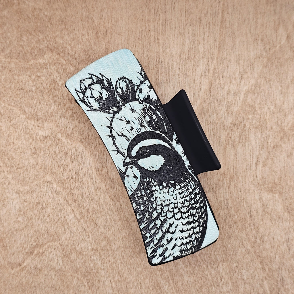 Quail & Cactus Hair Claw Clip | Hand-Painted Wood - LCHDC28