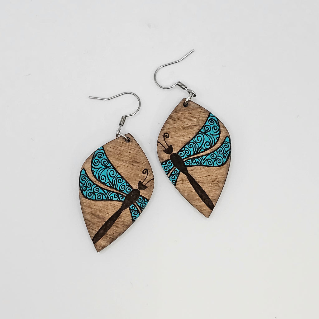 Desert Dragonfly Drop Earrings | Hand-Painted | Surgical Steel - DEHPP24