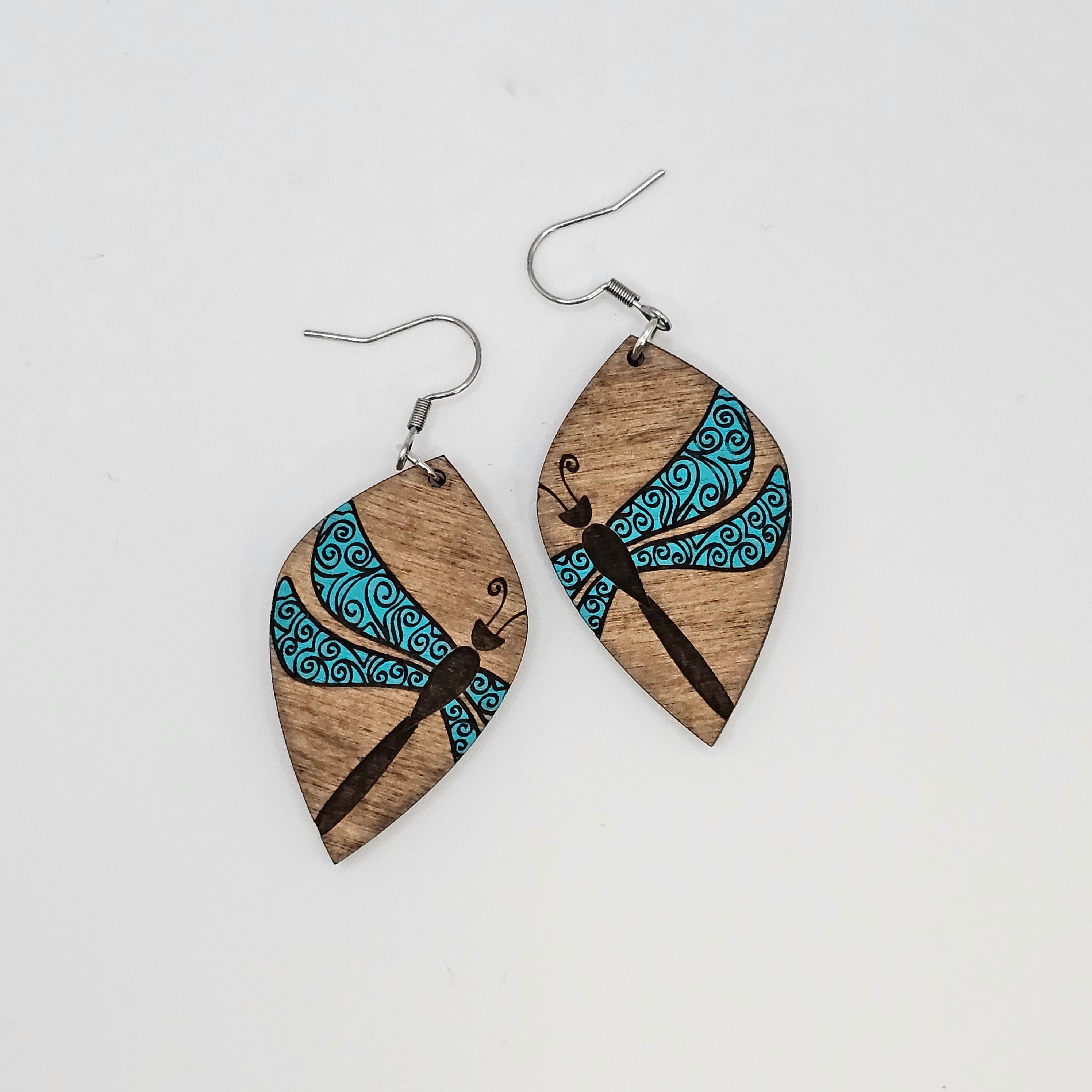 Desert Dragonfly Drop Earrings | Hand-Painted | Surgical Steel - DEHPP24